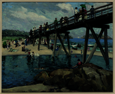 [Studies of bridge, bathers, standing woman]