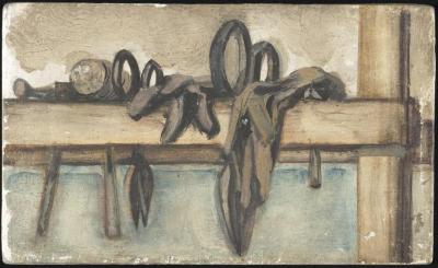 [Woman seated at table, two studies]