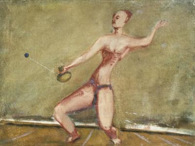 [Man with racquet and ball] The Scribble-In Book, page 99