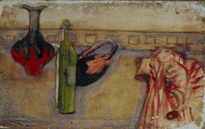 [Still life with vase and bottle]