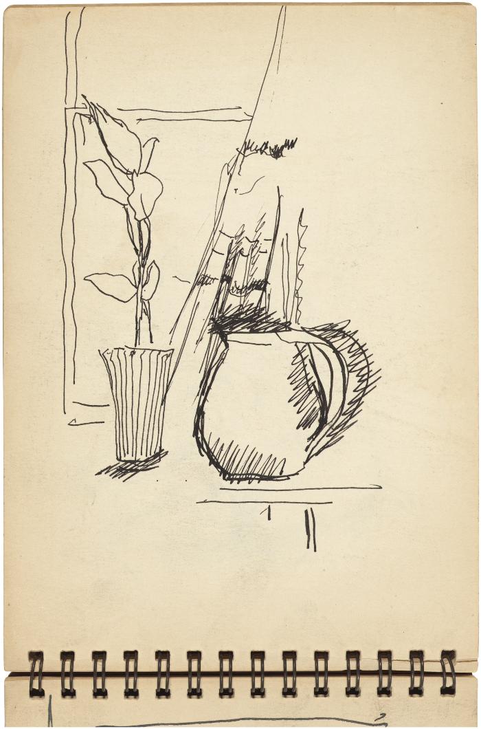 [Still life with plant in vase and pitcher] Gyral Sketch Book 1, page 34