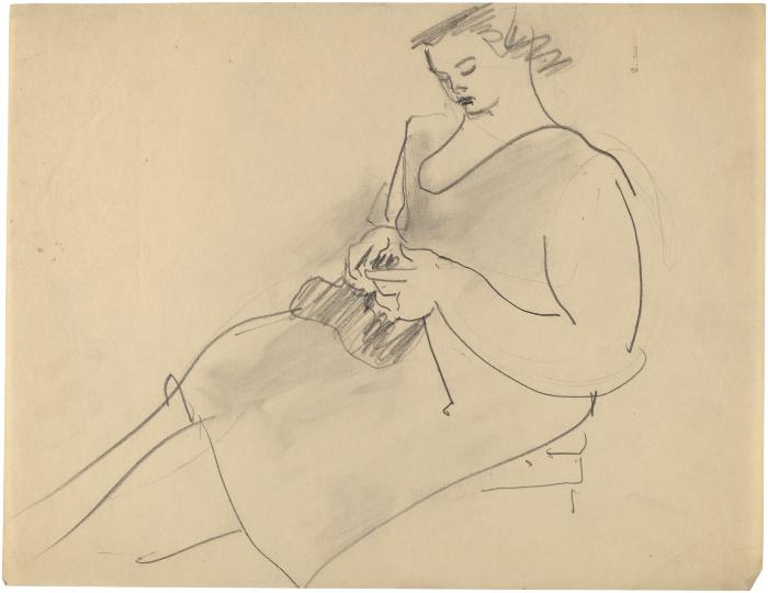 [Seated woman knitting]