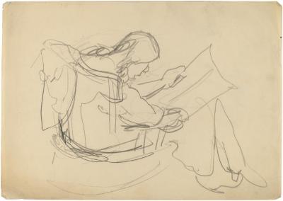 [Woman in chair reading]