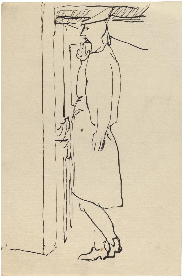 [Woman standing by window]