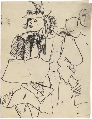 [Seated woman and figure]