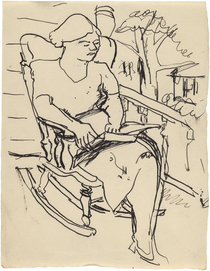 [Woman on porch reading]