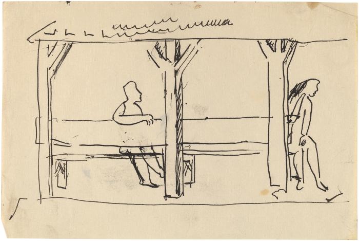 [Figures in a pavilion]