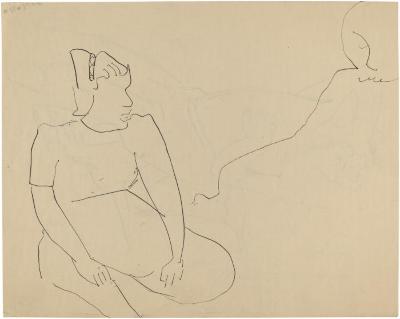 [Seated woman and partial figure]