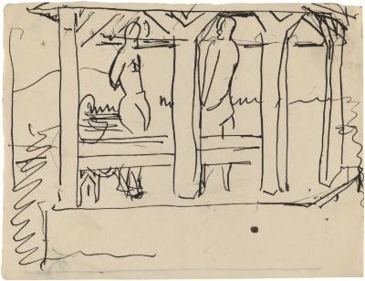 [Figures in a pavilion]