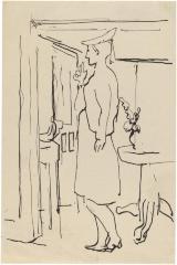 [Woman standing by window]