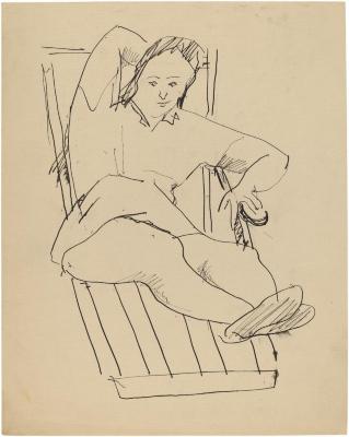 [Woman on deck chair]