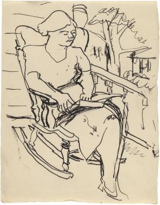 [Woman on porch reading]