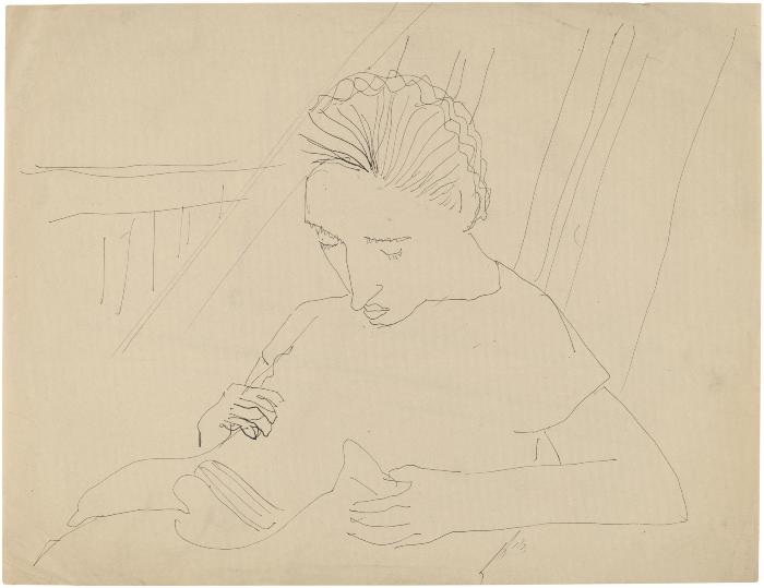 [Seated woman reading]