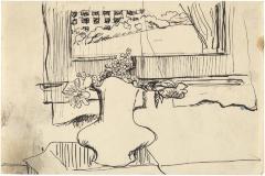 [Vase of flowers by window]