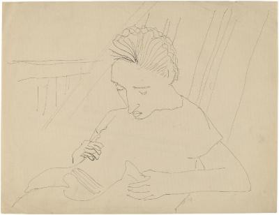 [Seated woman reading]