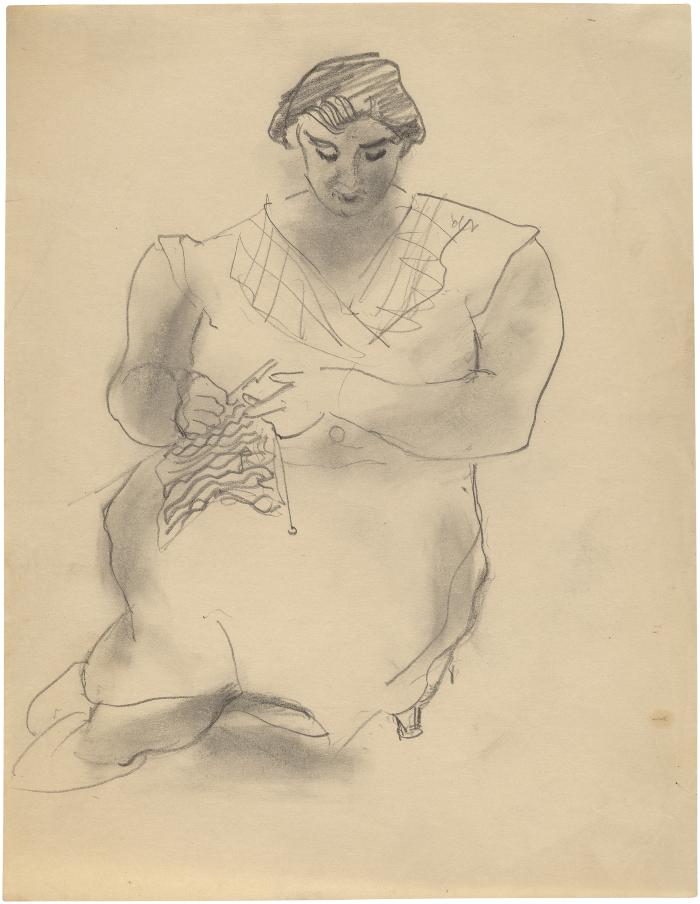 [Seated woman knitting]