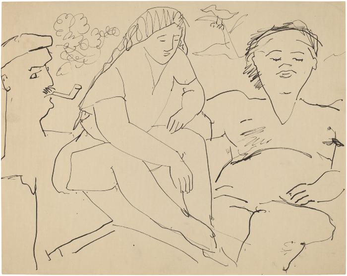 [Three figures in outdoor setting]