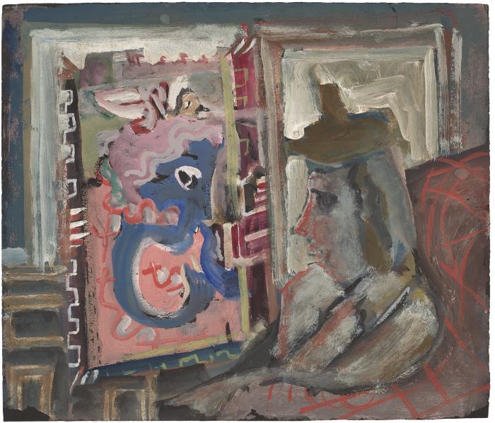 [Seated figure in interior]