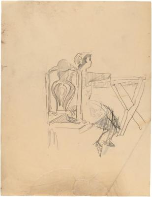 [Woman seated at table]