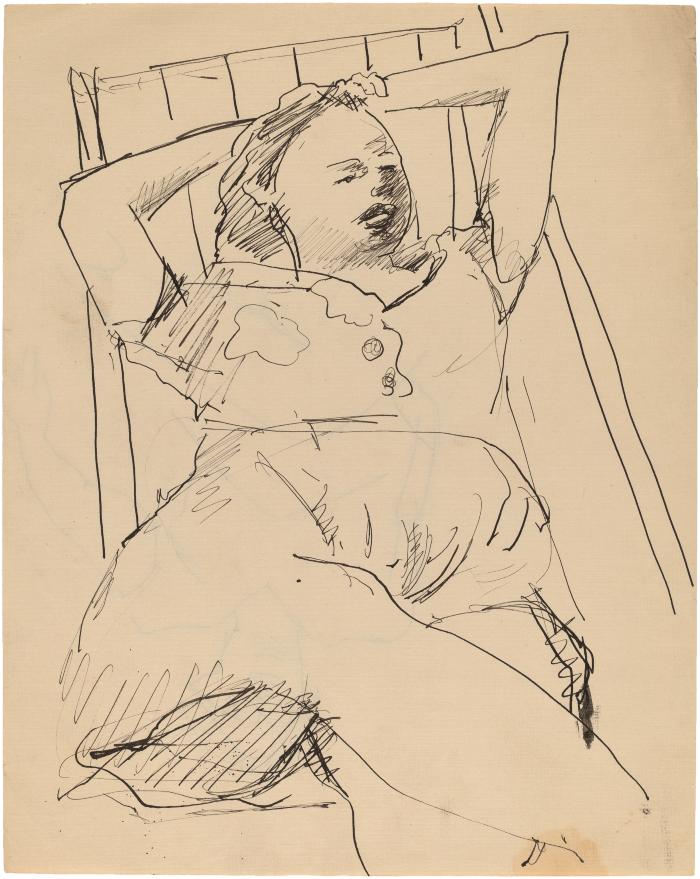 [Woman on deck chair]