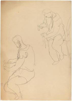 [Woman seated at table, two studies]