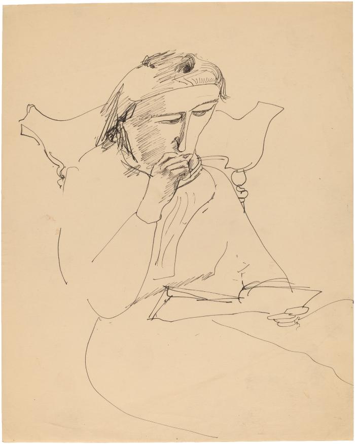 [Woman in chair reading]