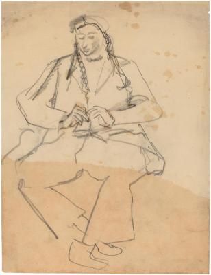 [Seated woman with braids]