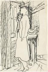 [Woman standing by window]