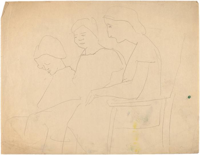 [Three women on bench]