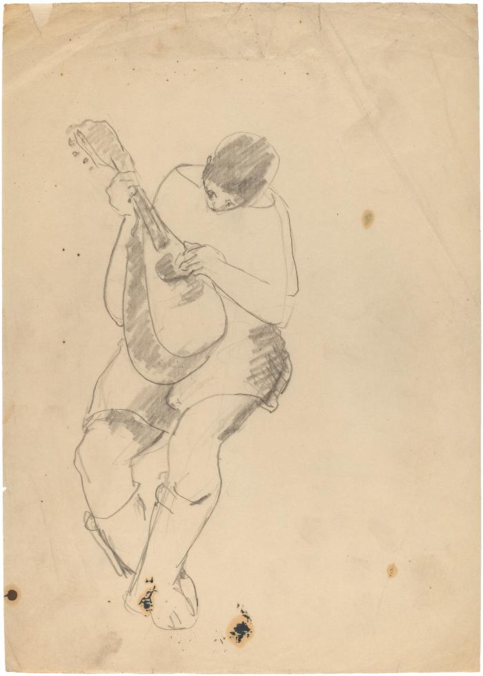 [Seated figure with mandolin]
