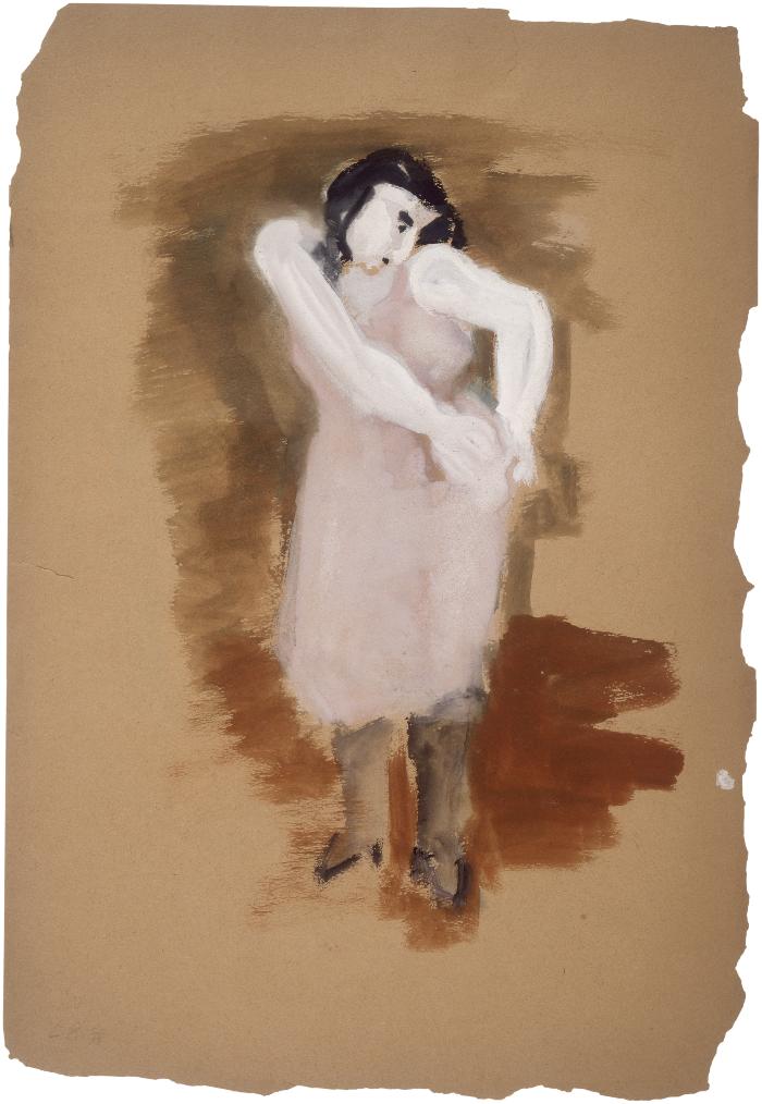 [Woman adjusting skirt]