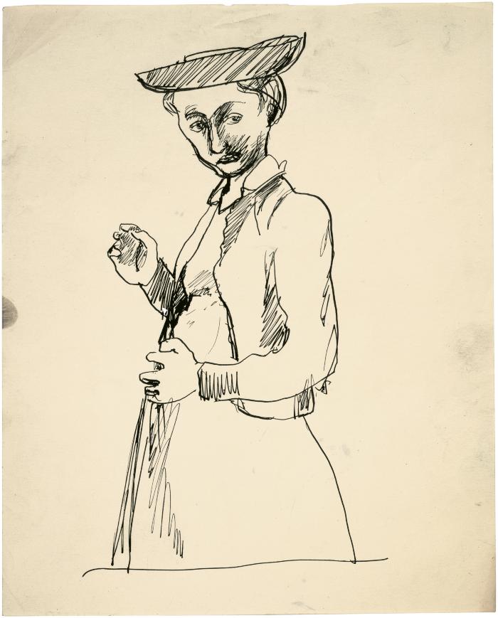[Standing woman wearing hat]