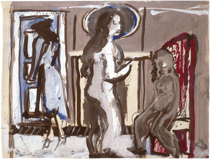 [Three figures in interior]