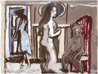 [Three figures in interior]