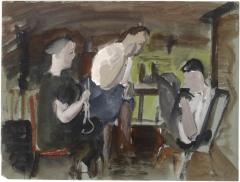 [Three seated figures]