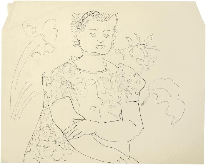 [Woman wearing flowered dress in outdoor setting]