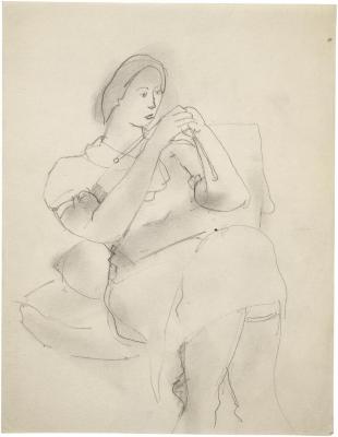 [Seated woman knitting]