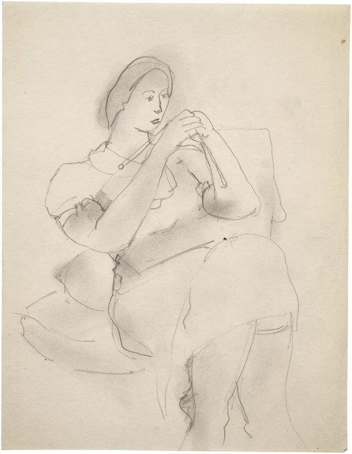 [Seated woman knitting]