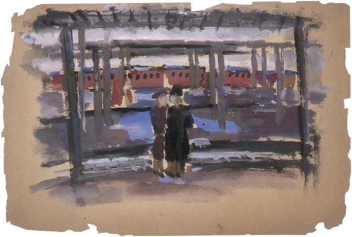 [Figures on train platform]