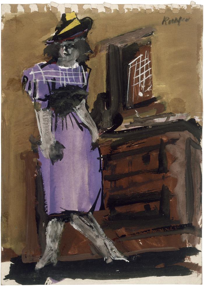 [Standing woman and bureau]