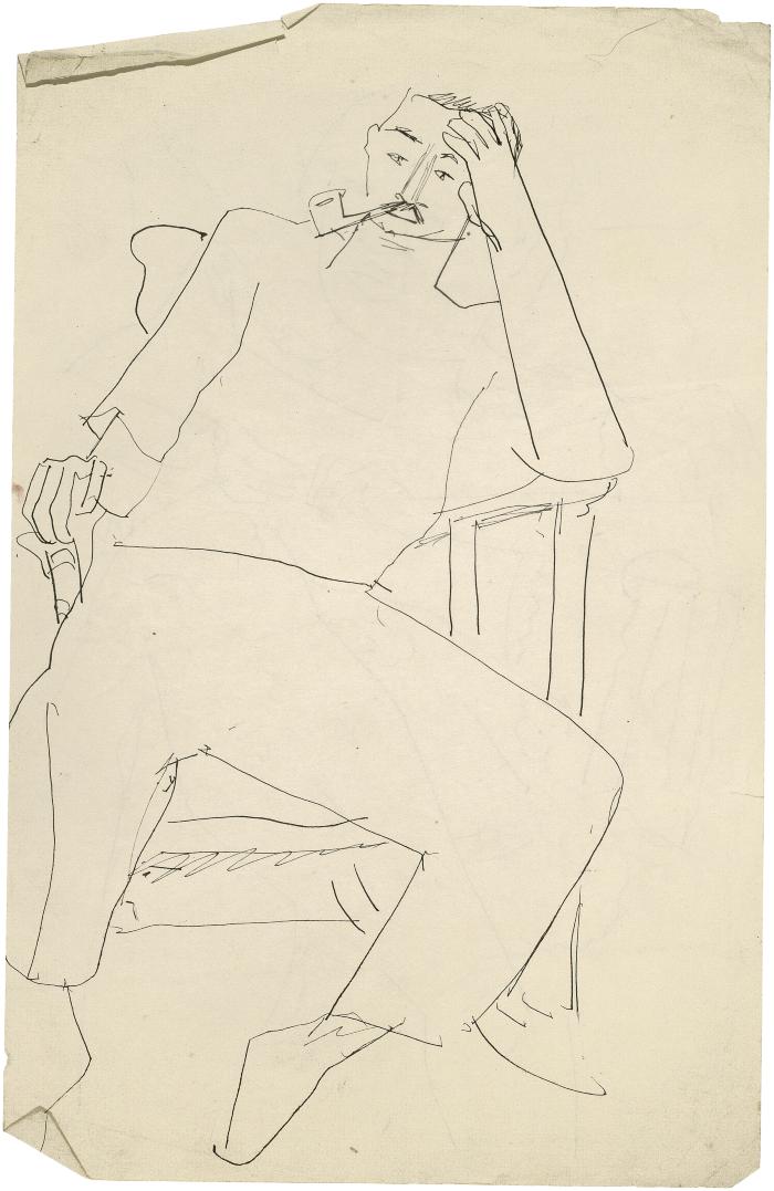 [Man with pipe in rocking chair]