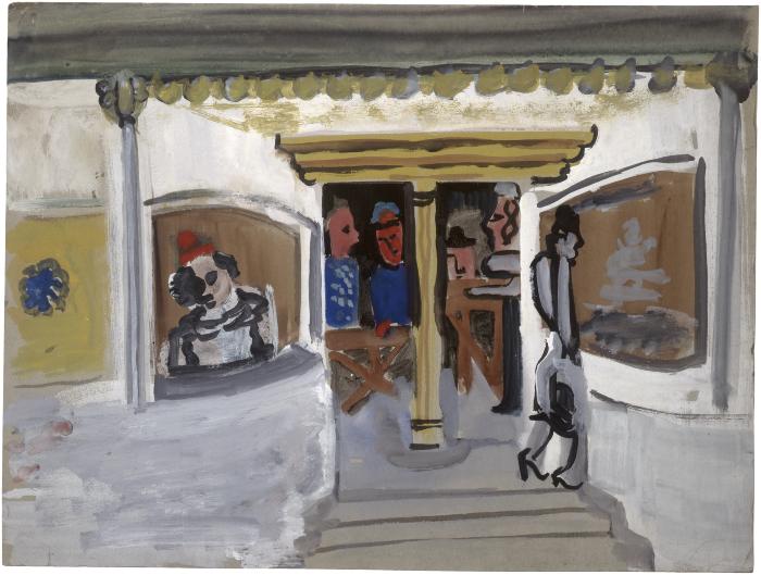 [Store front with figures]