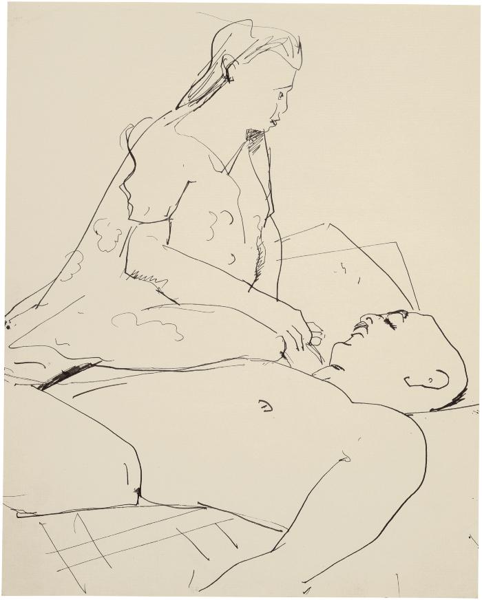 [Reclining man and seated woman]