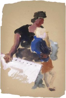 [Seated woman with standing child ]