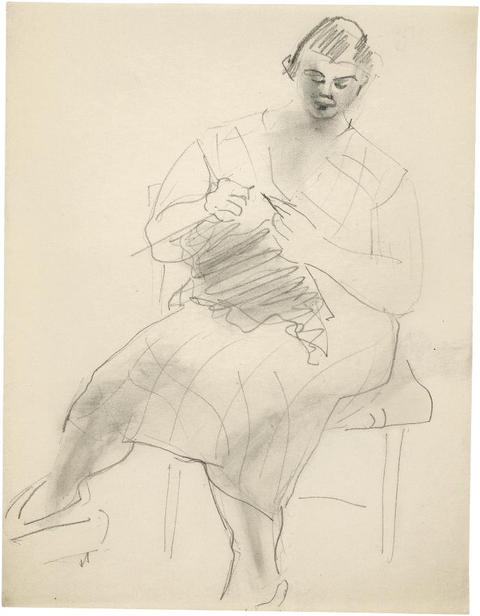 [Seated woman knitting]