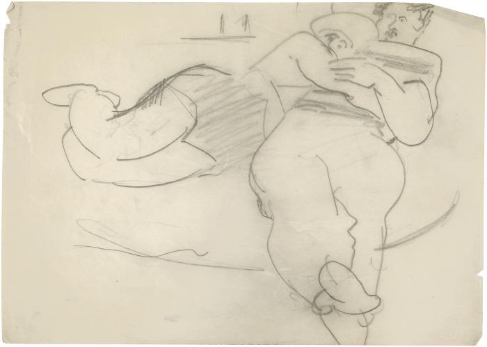 [Reclining man and woman embracing]