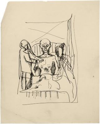 [Doctor examining man, nurse attending]