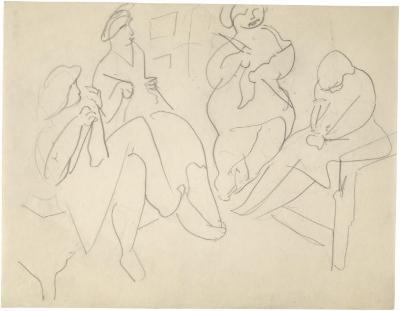 [Seated women knitting]