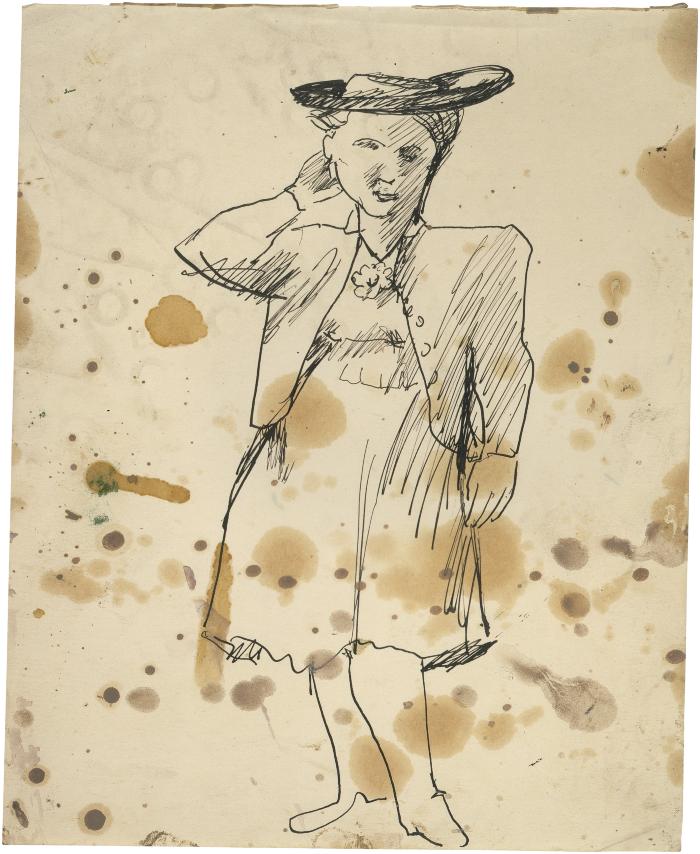 [Standing woman wearing hat]