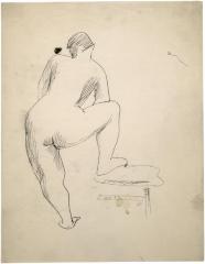 [Standing female nude with foot on chair]